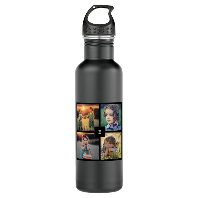 Modern trendy family photo collage monogrammed 710 ml water bottle (Front)