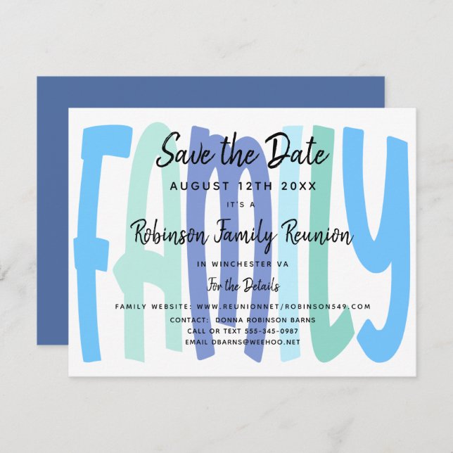 Modern Trendy Family Reunion Save the Date Card (Front/Back)