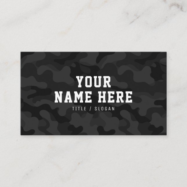 Modern trendy fashion black camo pattern designer business card (Front)