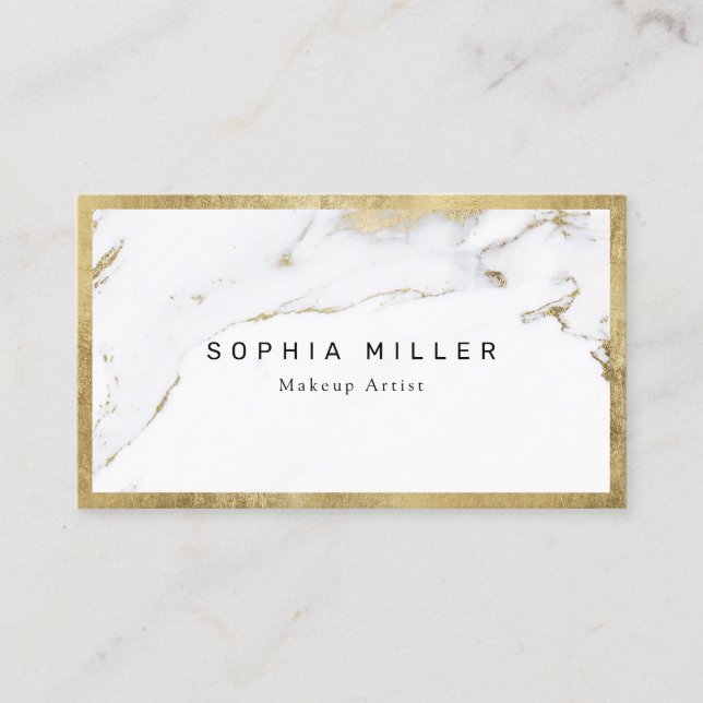 Modern Trendy faux gold marble Makeup Artist Business Card (Front)