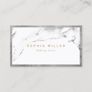 Modern Trendy faux silver marble Makeup Artist Business Card