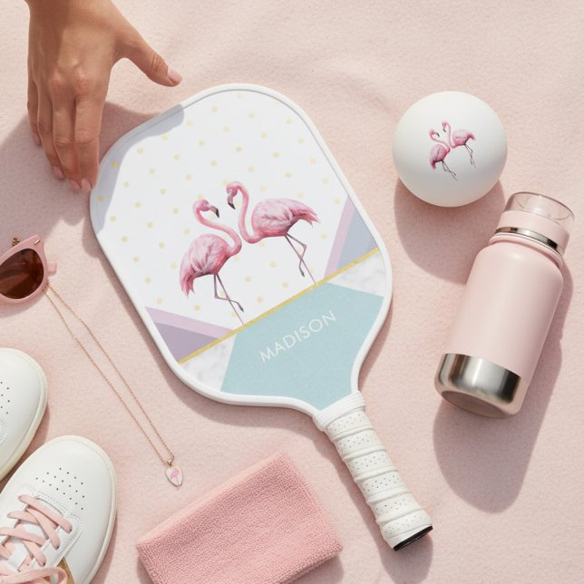 Modern Trendy Flamingo Pink Girly Name Pickleball Paddle (Creator Uploaded)