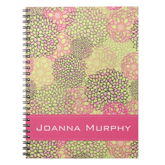 Modern Trendy Floral Pattern Personalised Spiral Notebook (Front)