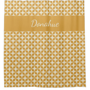 Modern Trendy Geometric Pattern Yellow Cream Name Shower Curtain