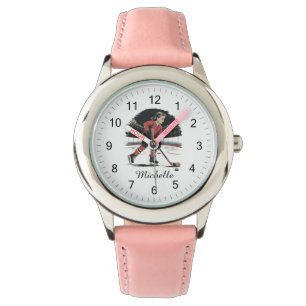 Modern Trendy Girl Playing Ice Hockey Personalised Watch