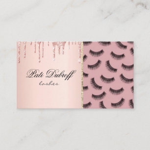 Modern trendy girly gold lashes brush blush pink business card