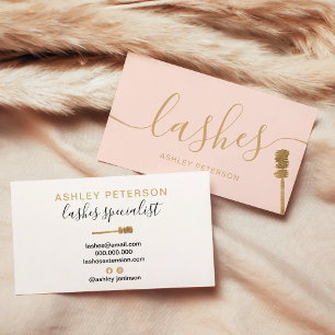 Modern trendy girly gold lashes brush blush pink business card