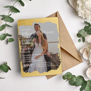 Modern Trendy Gold Frame Photo Wedding Invitation