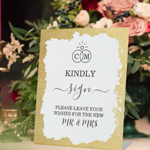 Modern Trendy Gold Frame Wedding Guest Book  Pedestal Sign