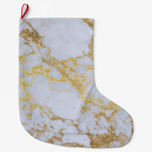 Modern Trendy Gold Glitter Marble Large Christmas Stocking