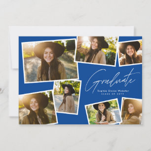 Modern trendy graduate 7 photo blue graduation announcement