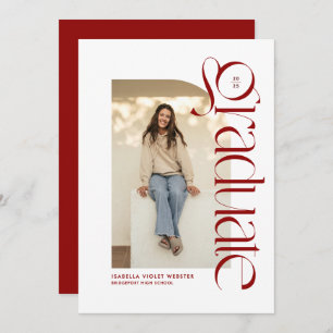 Modern trendy graduate red photo graduation invitation