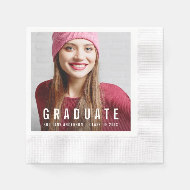 Modern Trendy Graduation Party Photo Name Napkin (Front)