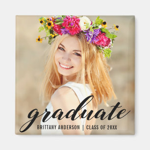 Modern Trendy Graduation Photo Announcement Sq Magnet