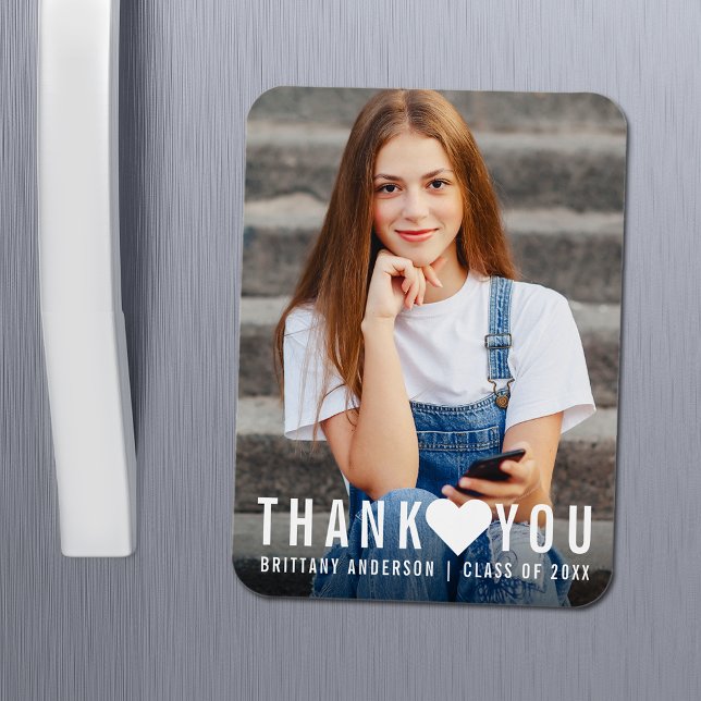Modern Trendy Graduation Thank You Heart Magnet (Customize to change text size or text style.)