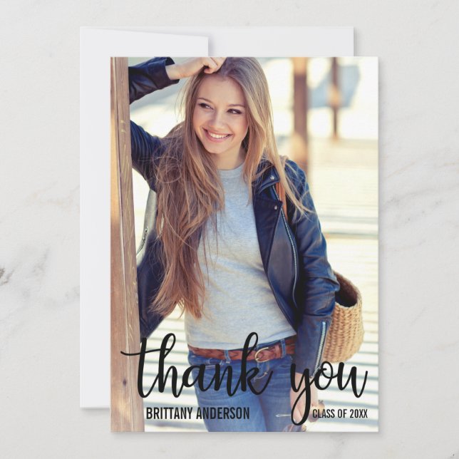 Modern Trendy Graduation Thank You Photo Card (Front)