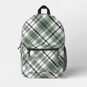 Modern Trendy Green Check Plaid Monogram Initials Printed Backpack