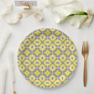 Modern Trendy Grey and White Mosaic Pattern  Paper Plate