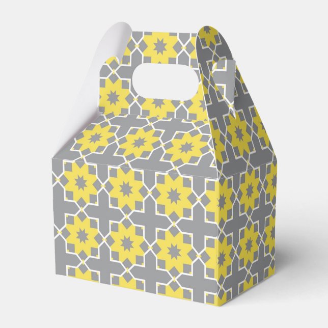 Modern Trendy Grey and Yellow Flowers Favour Box (Back Side)