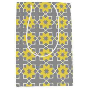 Modern Trendy Grey and Yellow Flowers Medium Gift Bag