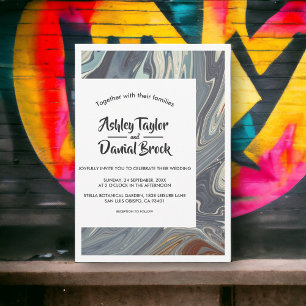 Modern Trendy Grey Elegant Abstract Art Wedding Invitation