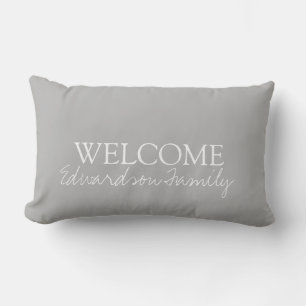 Modern trendy grey family monogram name lumbar lumbar cushion