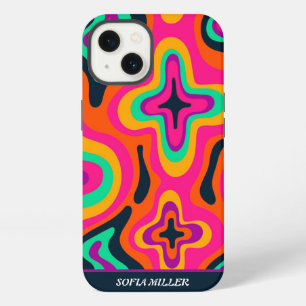 Modern Trendy Groovy Retro Coloful Monogram Name iPhone 13 Case