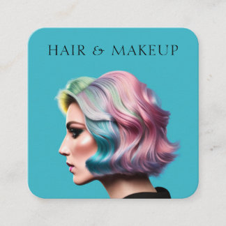 Modern Trendy Hair and Makeup Artist Blue Square Business Card