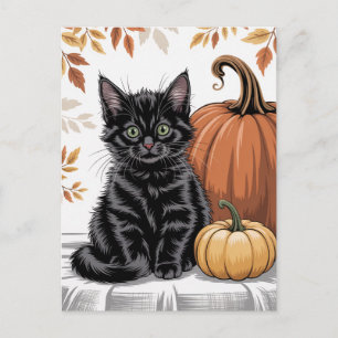 Modern Trendy Halloween Pumpkins and Black Cat  Postcard