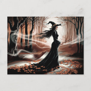 Modern Trendy Halloween Witch in Forest            Postcard
