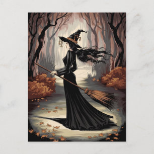Modern Trendy Halloween Witch in Forest            Postcard