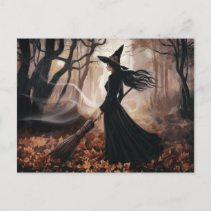 Modern Trendy Halloween Witch in Forest            Postcard