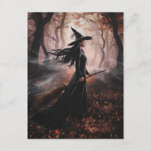 Modern Trendy Halloween Witch in Forest            Postcard