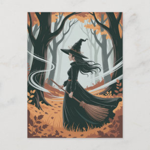 Modern Trendy Halloween Witch in Forest            Postcard