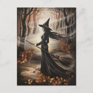 Modern Trendy Halloween Witch in Forest            Postcard