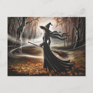 Modern Trendy Halloween Witch in Forest            Postcard