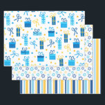 Modern Trendy Hanukkah Wrapping Paper Sheet<br><div class="desc">These modern Hanukkah papers with presents,  stripes,  and star of davids will have your packages looking phenomenal!  They are colourful and trendy yet traditional.</div>