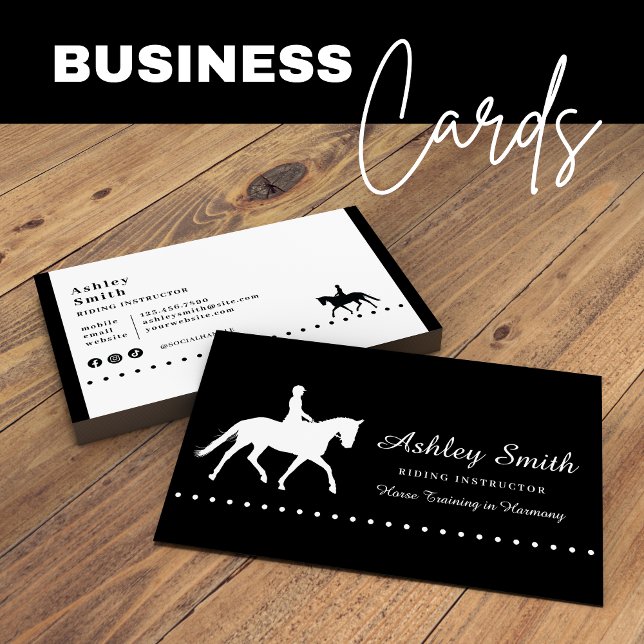 Modern Trendy Horse Trainer Business Card (Modern Trendy Horse Trainer Business Card Black and White)