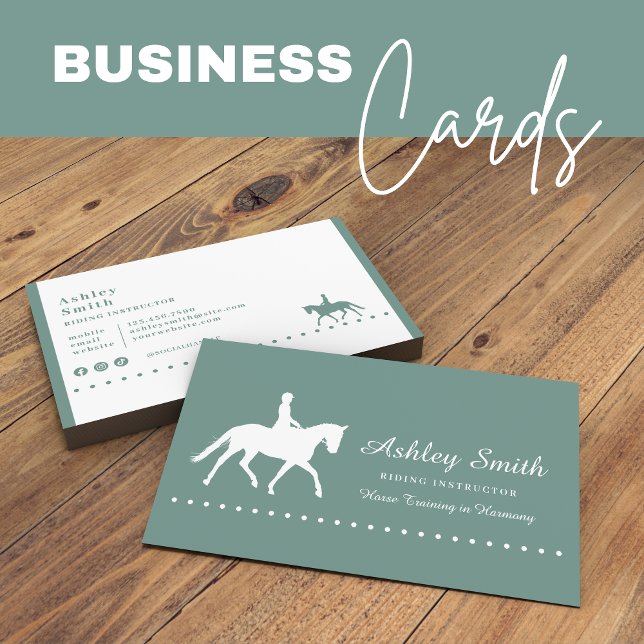 Modern Trendy Horse Trainer Business Card (Modern Trendy Horse Trainer Business Card modern green)