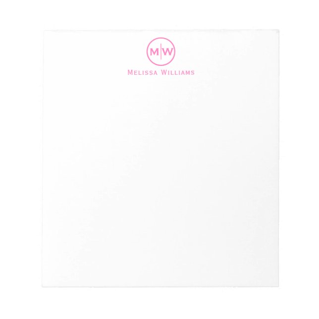 Modern Trendy Hot Pink Circle Two Monogram Initial Notepad (Front)