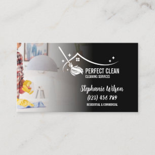 Modern Trendy House Cleaning Maid Janitorial Busin Business Card