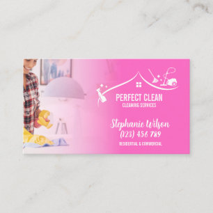 Modern Trendy House Cleaning Maid Janitorial Busin Business Card