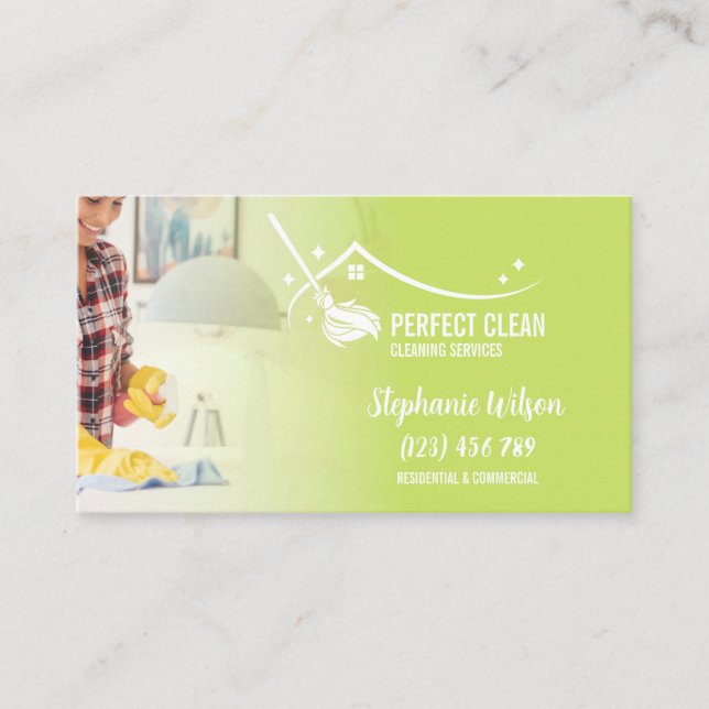 Modern Trendy House Cleaning Maid Janitorial Busin Business Card (Front)