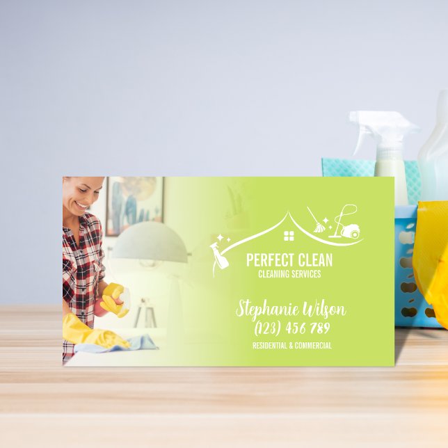 Modern Trendy House Cleaning Maid Janitorial Busin Business Card (Creator Uploaded)