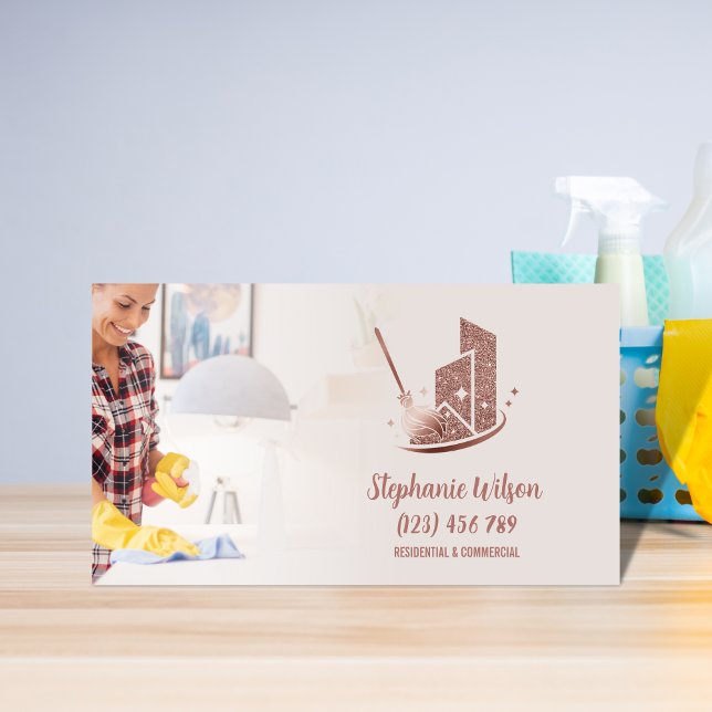 Modern Trendy House Cleaning Maid Janitorial Busin Business Card (Creator Uploaded)
