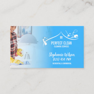 Modern Trendy House Cleaning Maid Janitorial Busin Business Card