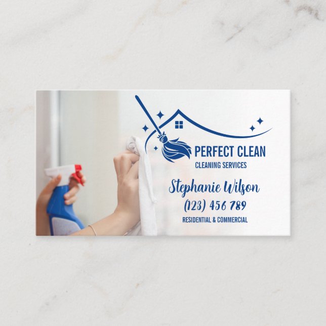 Modern Trendy House Cleaning Maid Janitorial Business Card (Front)