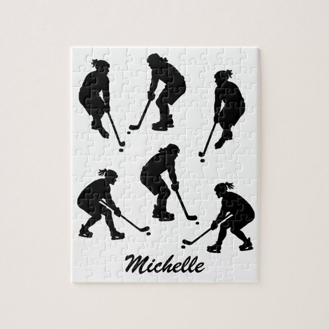 Modern Trendy ice hockey player Personalised Name  Jigsaw Puzzle (Vertical)