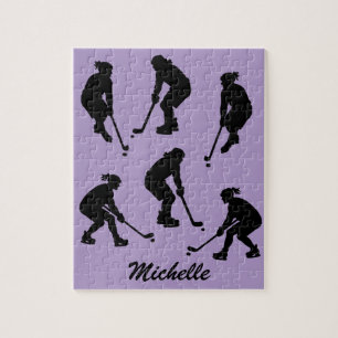 Modern Trendy ice hockey player Personalised Name Jigsaw Puzzle