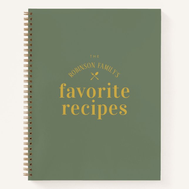 Modern Trendy Khaki Green  Blank Recipe Journal (Front)